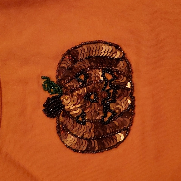 Orange Sequence Pumpkin Long Sleeve T Shirt - Picture 3 of 9